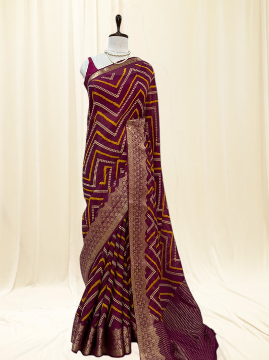 Zari organza leheriya saree - Wine