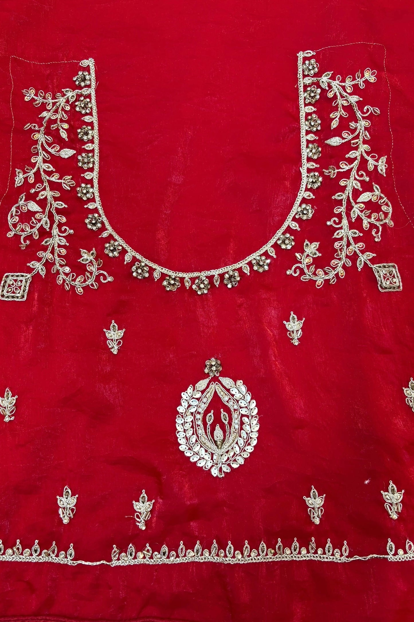 Red fendy satin embellished saree
