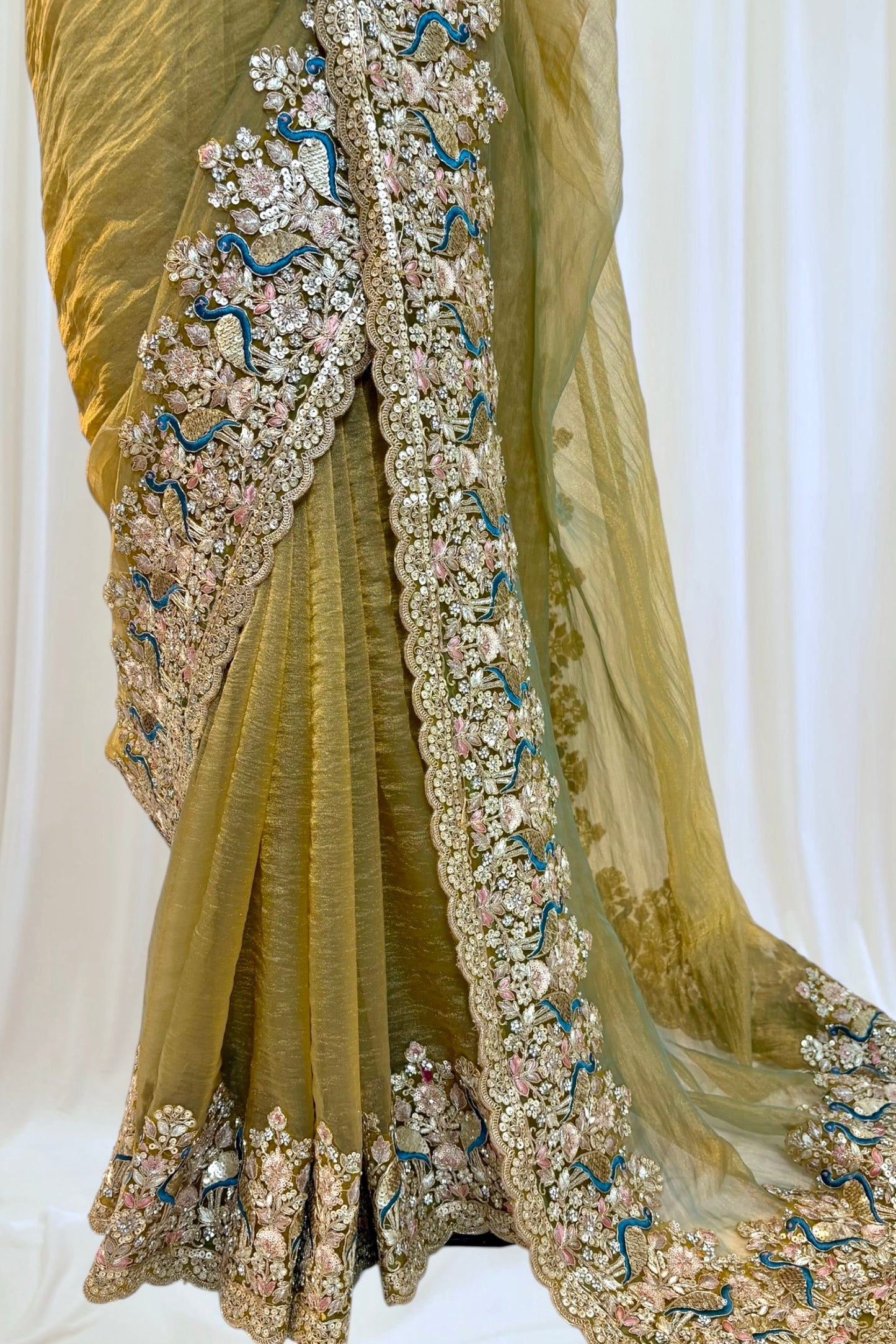 Tissue embellished saree - Golden