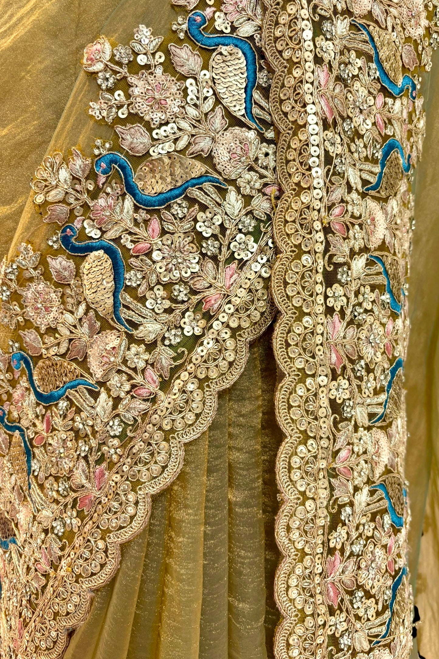 Tissue embellished saree - Golden