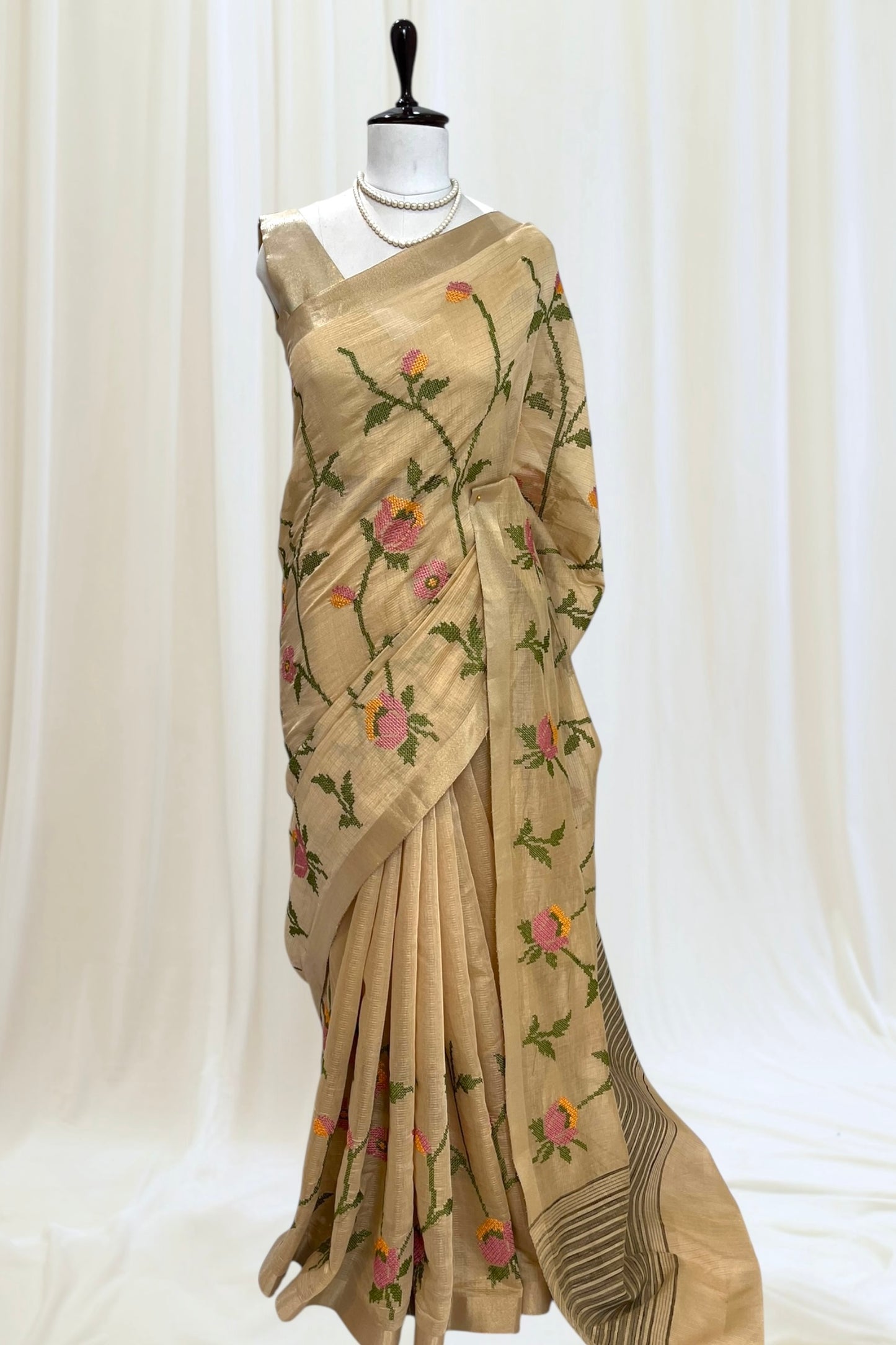 Golden resham work zari saree