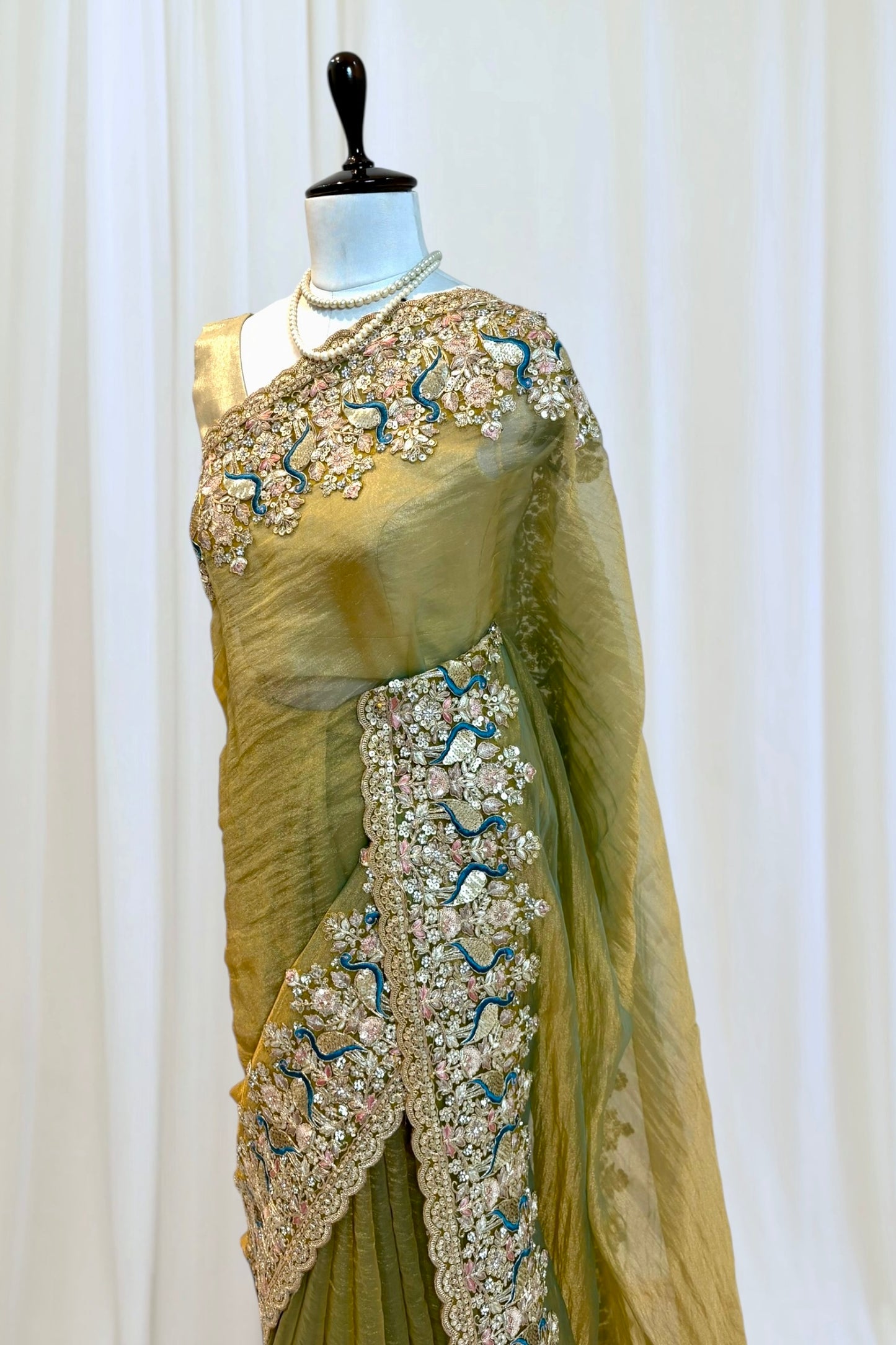Tissue embellished saree - Golden