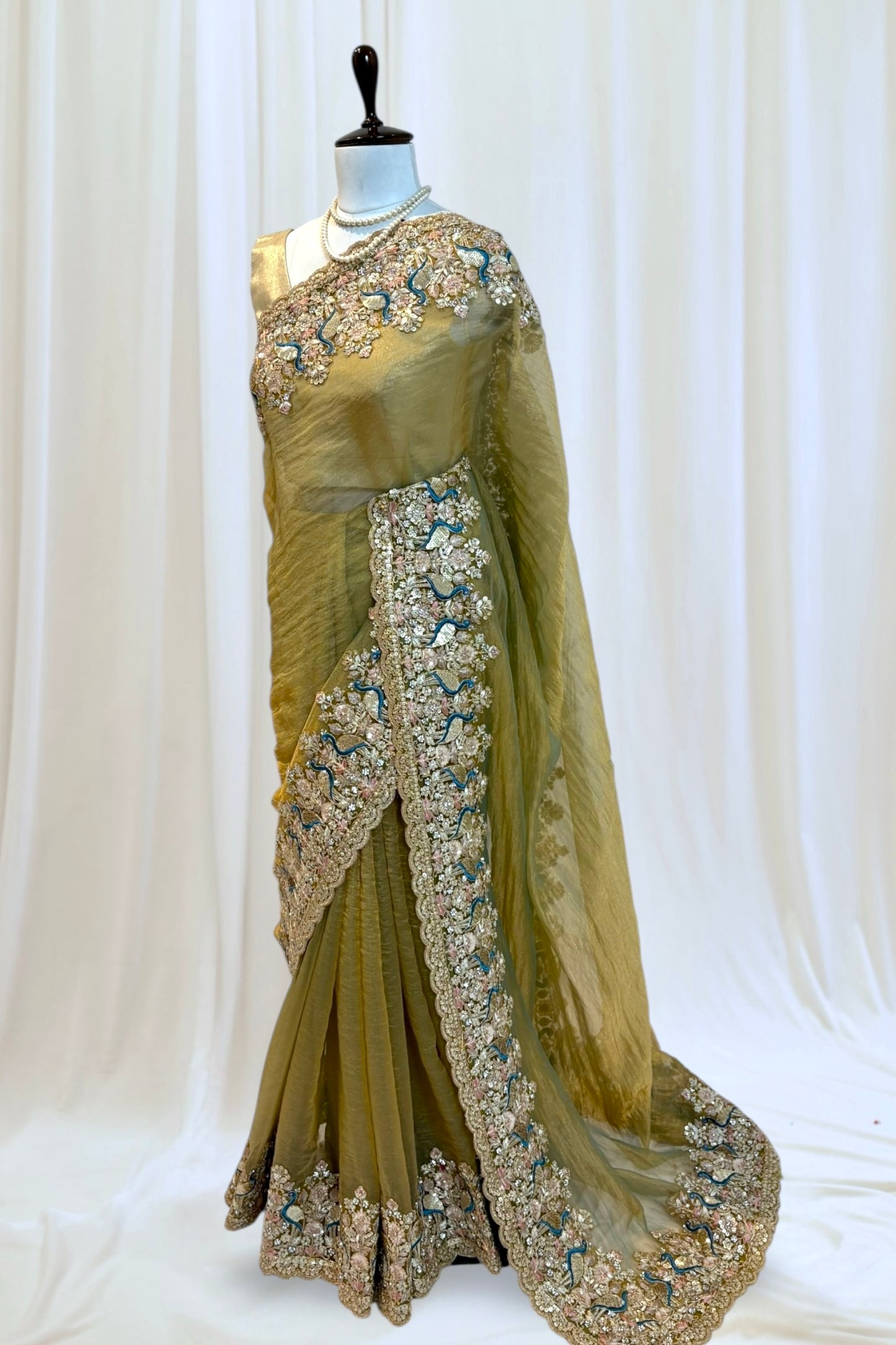 Tissue embellished saree - Golden