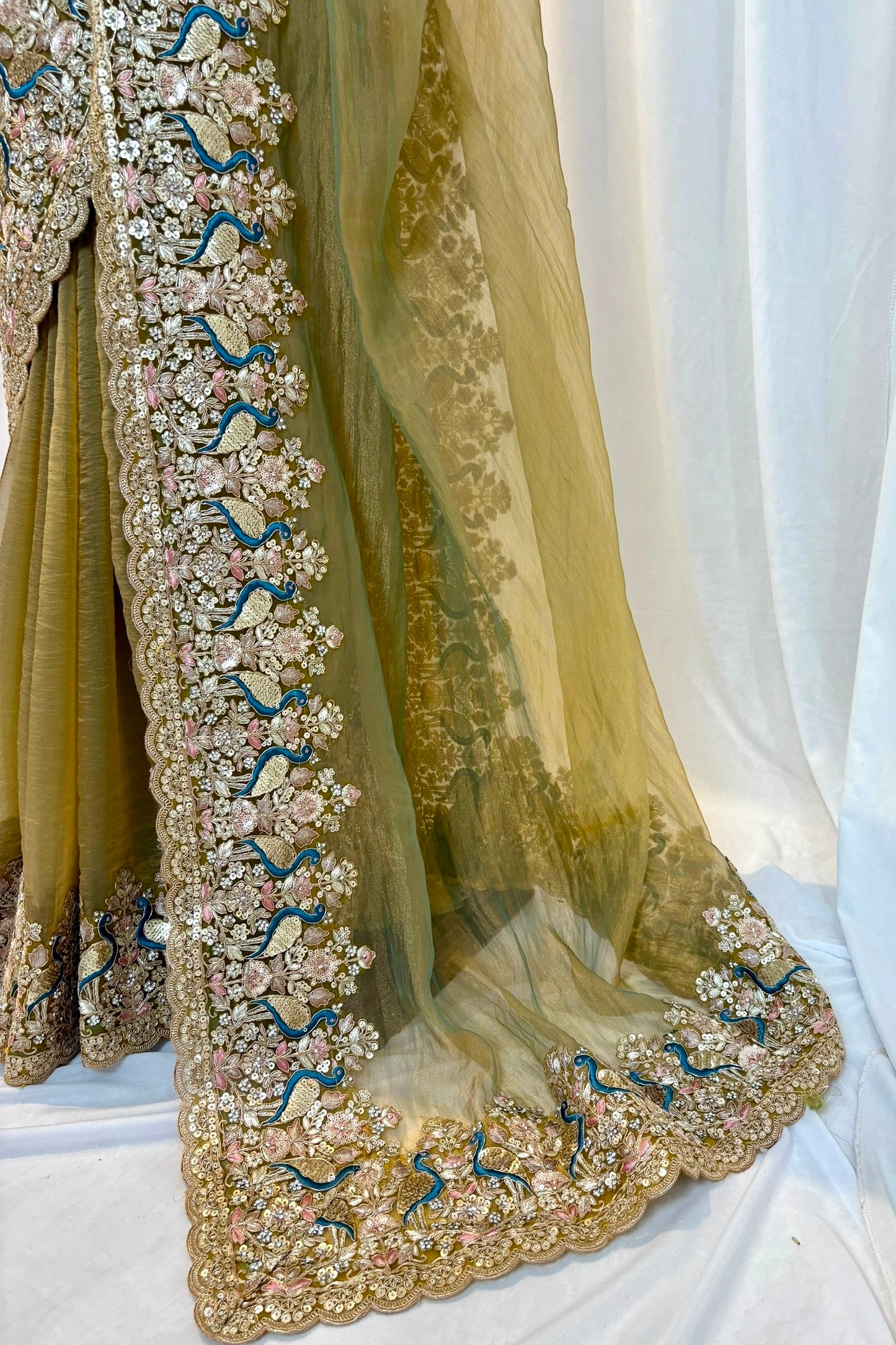 Tissue embellished saree - Golden