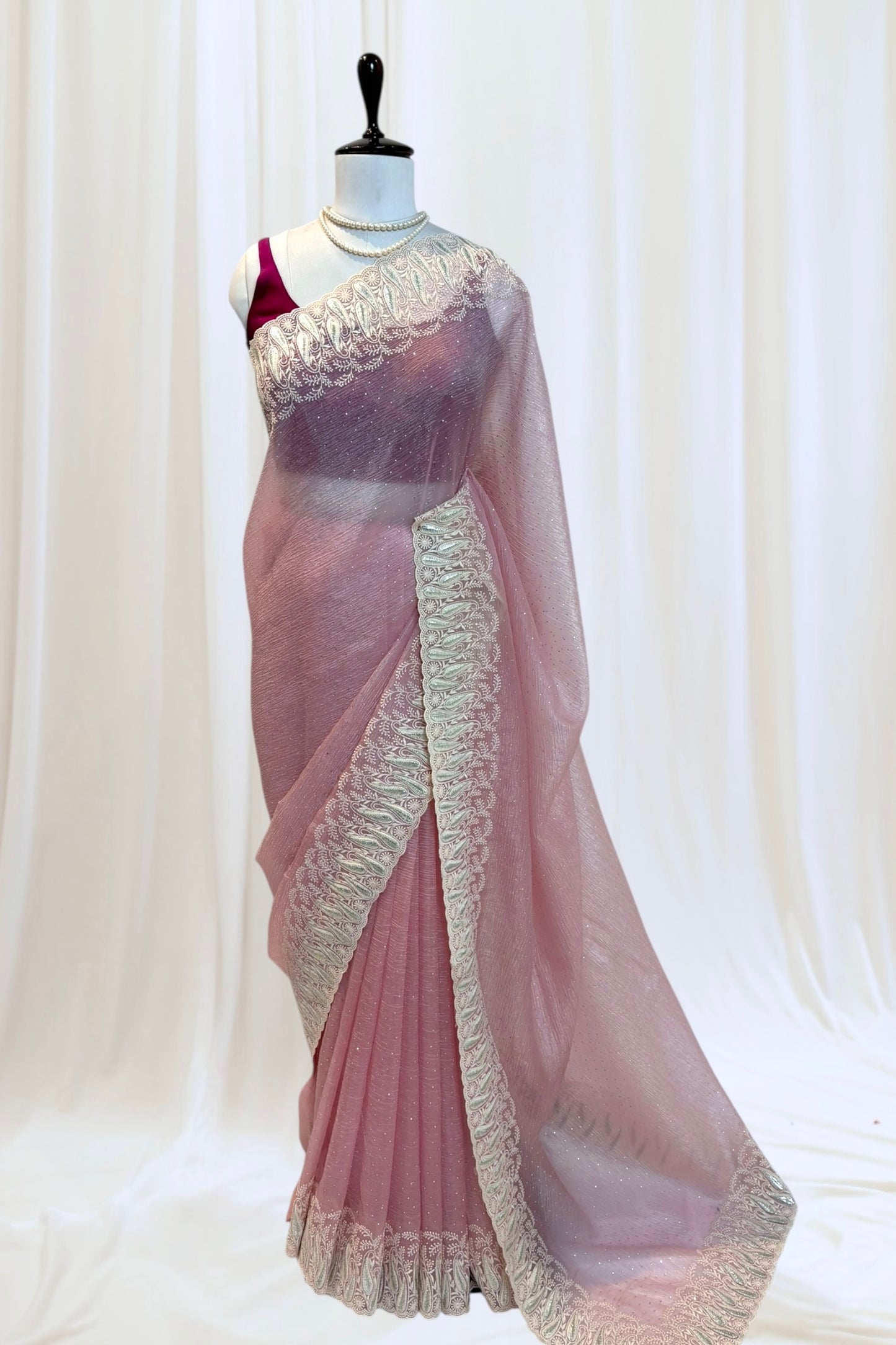 Baby pink threadwork fancy saree