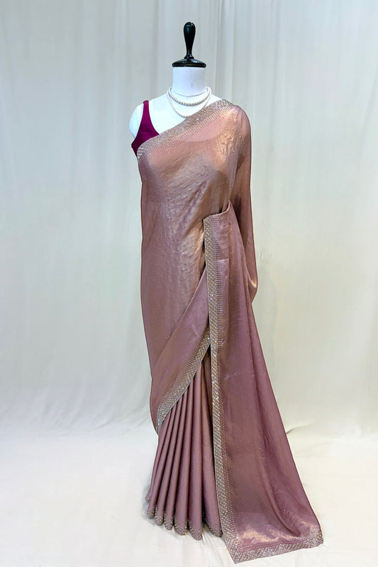 Sheen chiffon swarovski saree - Mauve