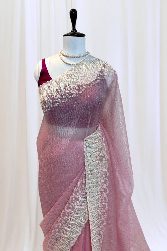 Baby pink threadwork fancy saree