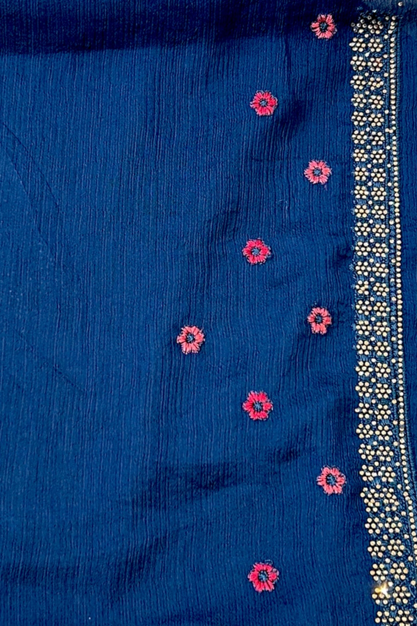 Navy blue embroidered chiffon saree