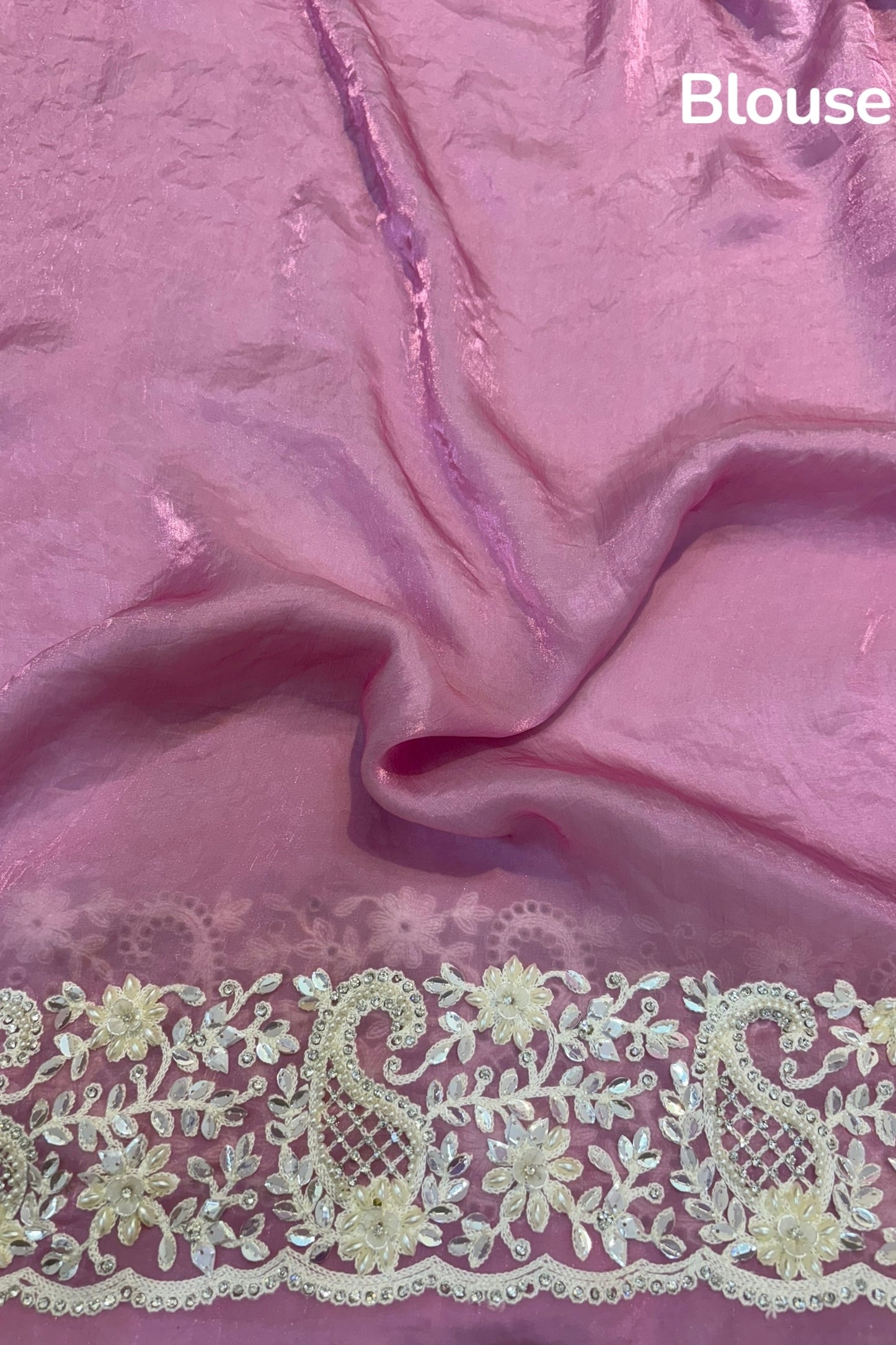 Pink fendy satin pearl embellished saree