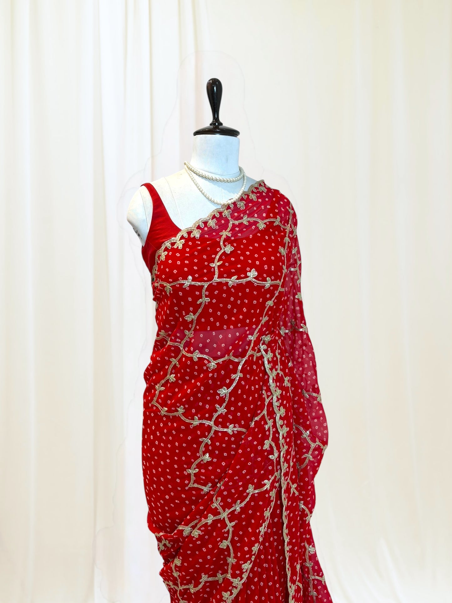Red Georgette Bandhani Work Saree