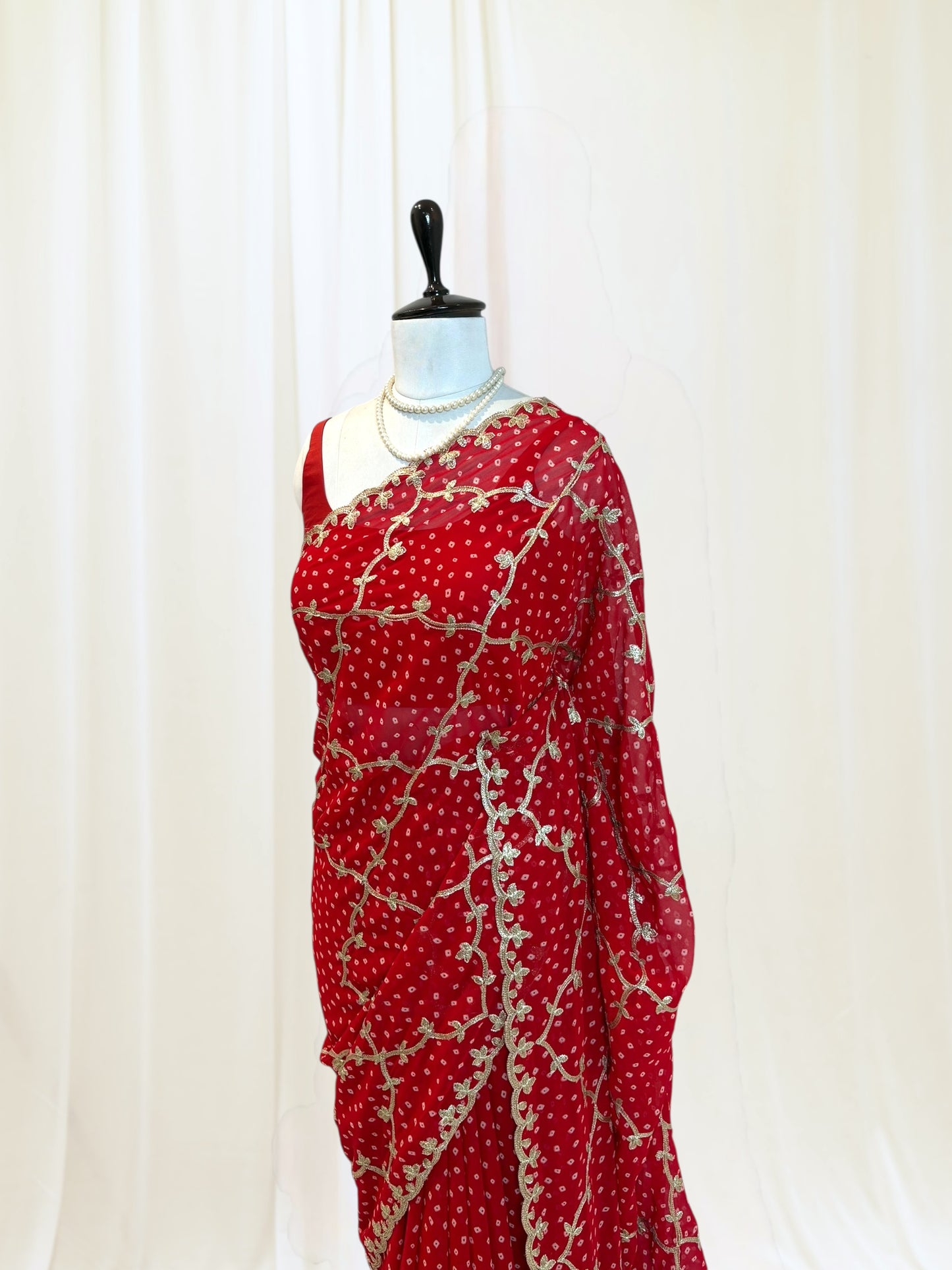 Red Georgette Bandhani Work Saree