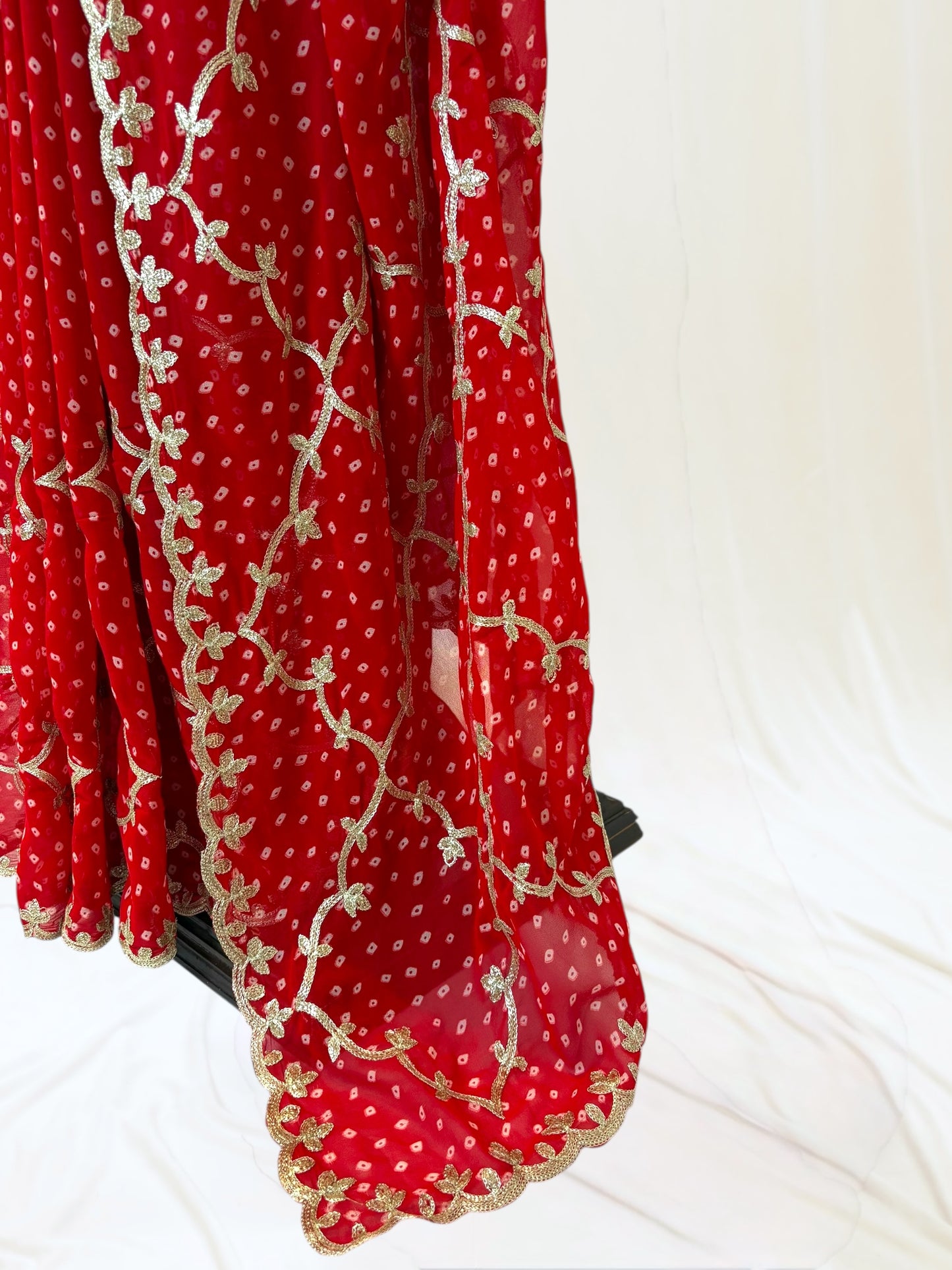 Red Georgette Bandhani Work Saree