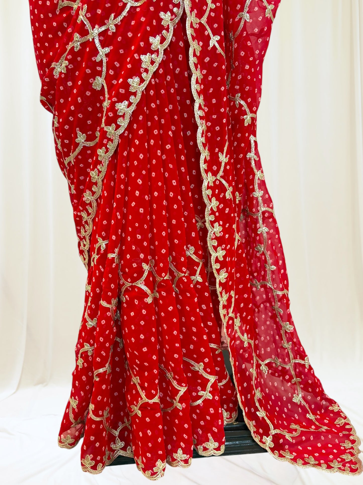 Red Georgette Bandhani Work Saree