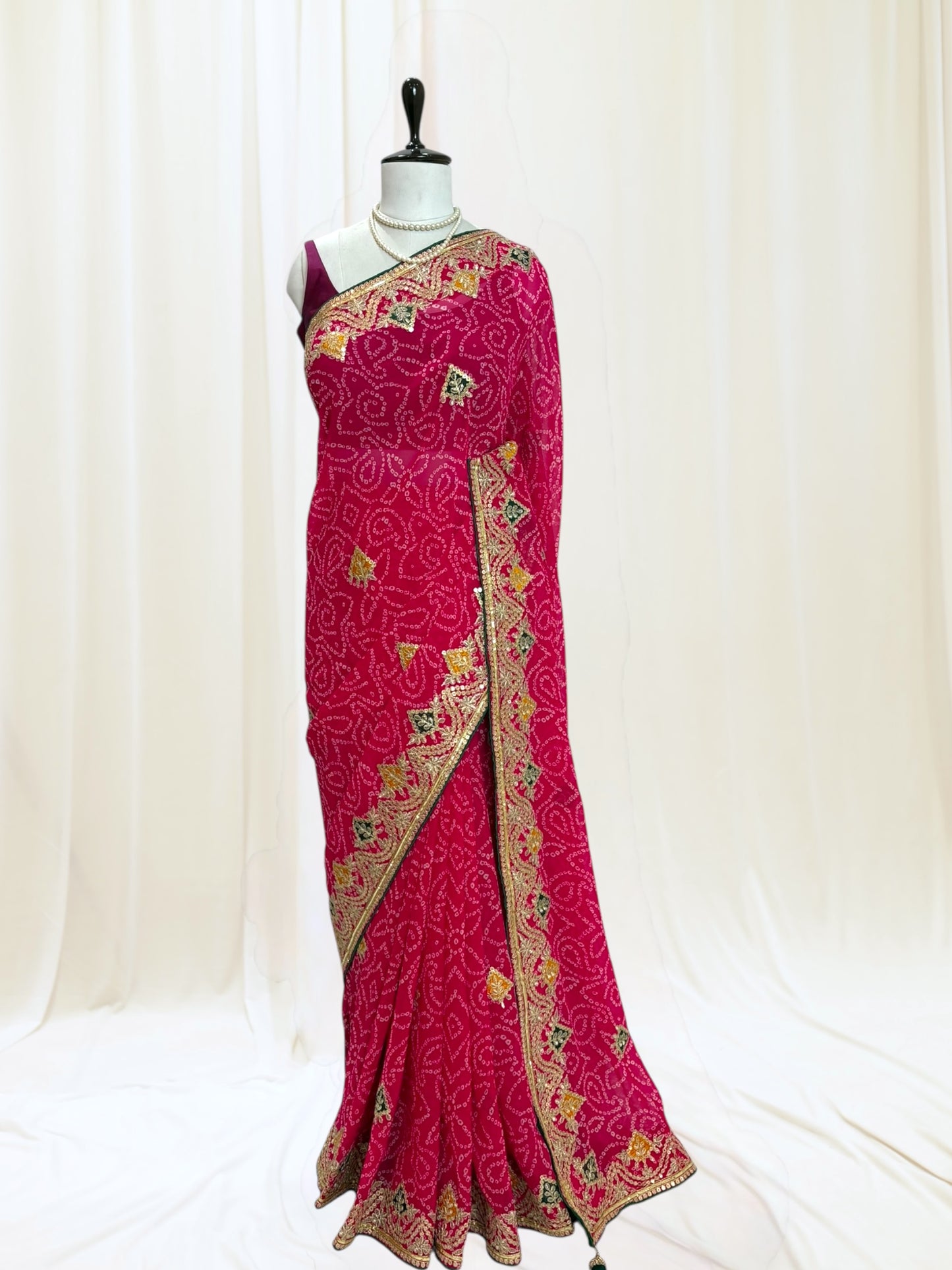 Georgette Bandhani Saree Statement - Pink