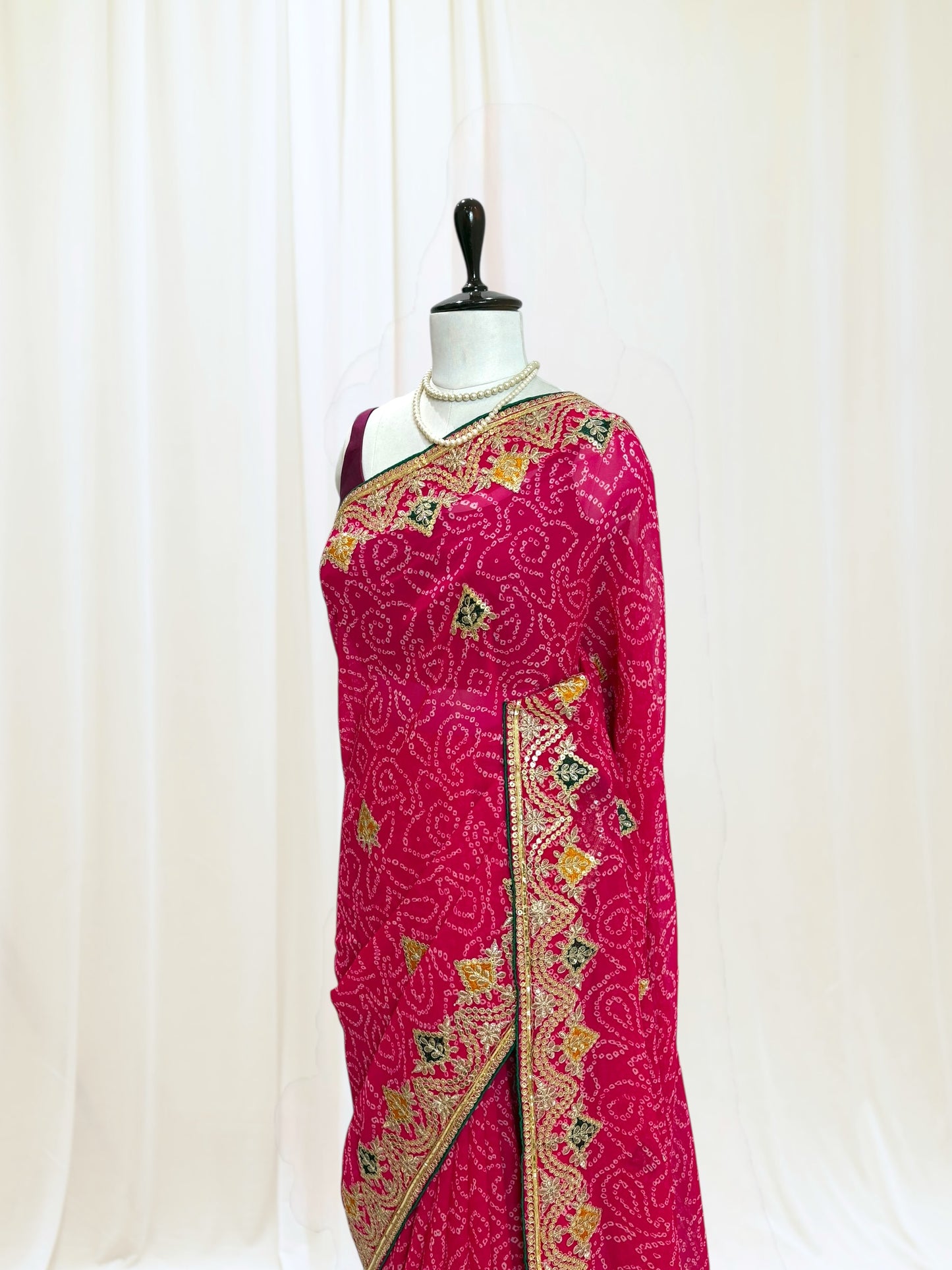 Georgette Bandhani Saree Statement - Pink