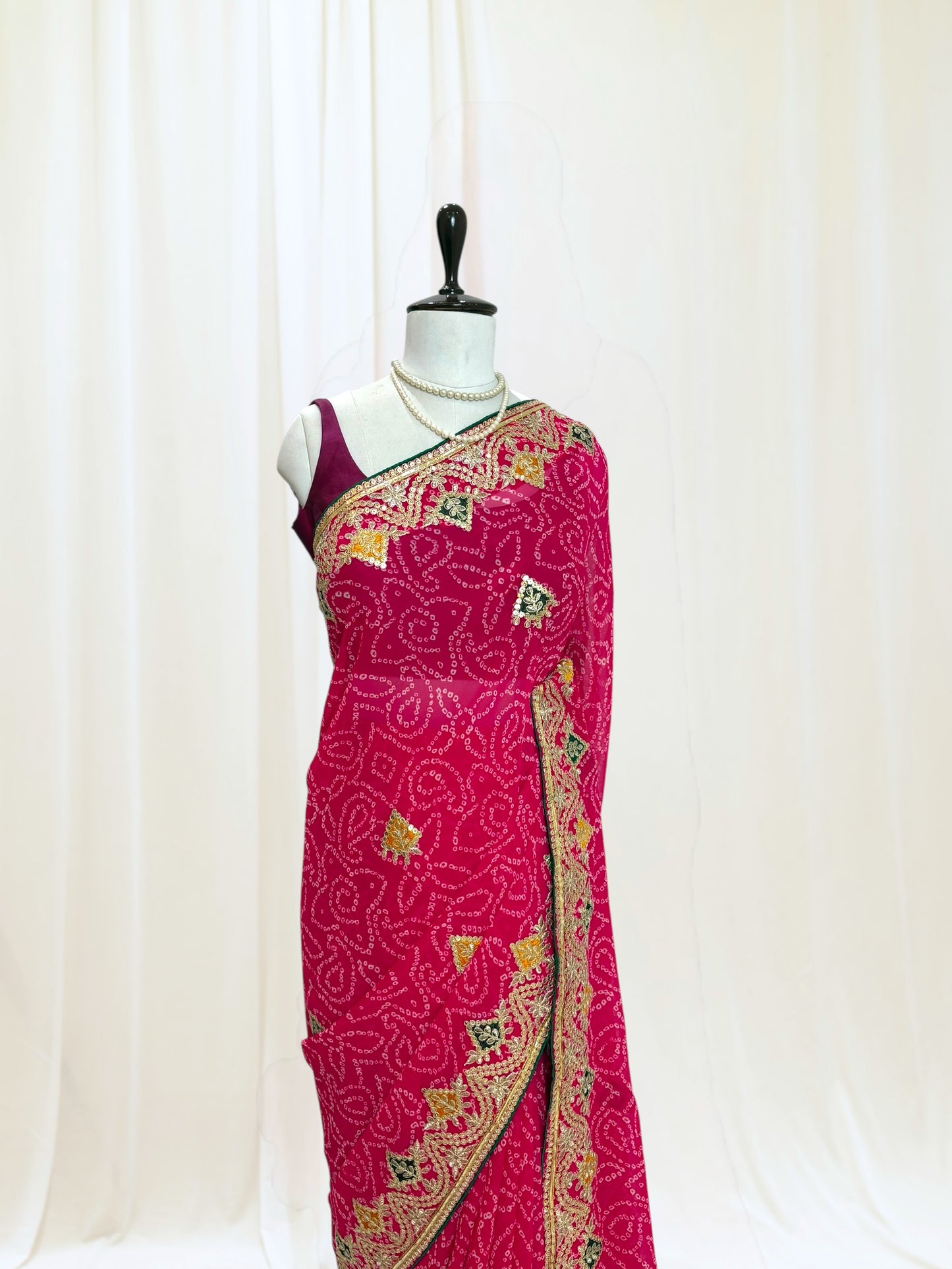 Georgette Bandhani Saree Statement - Pink