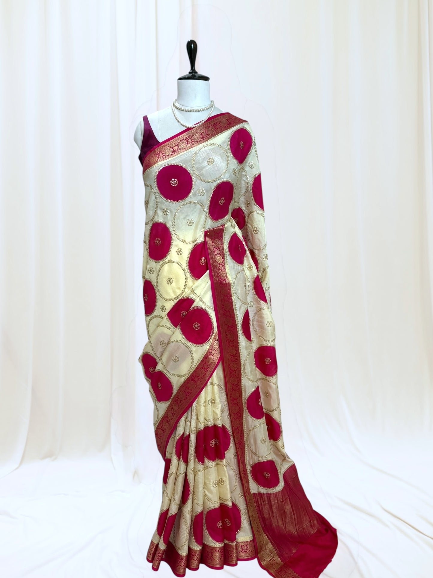 Off White Pure Dola Silk Saree