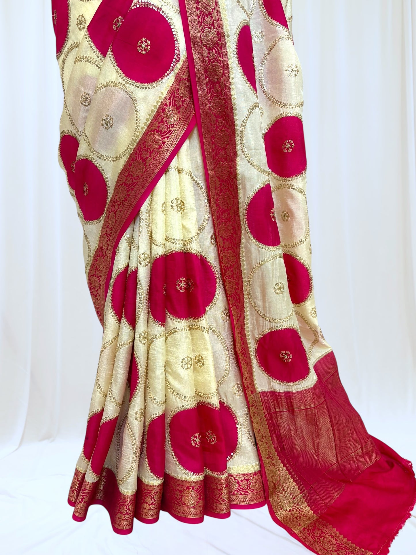 Off White Pure Dola Silk Saree