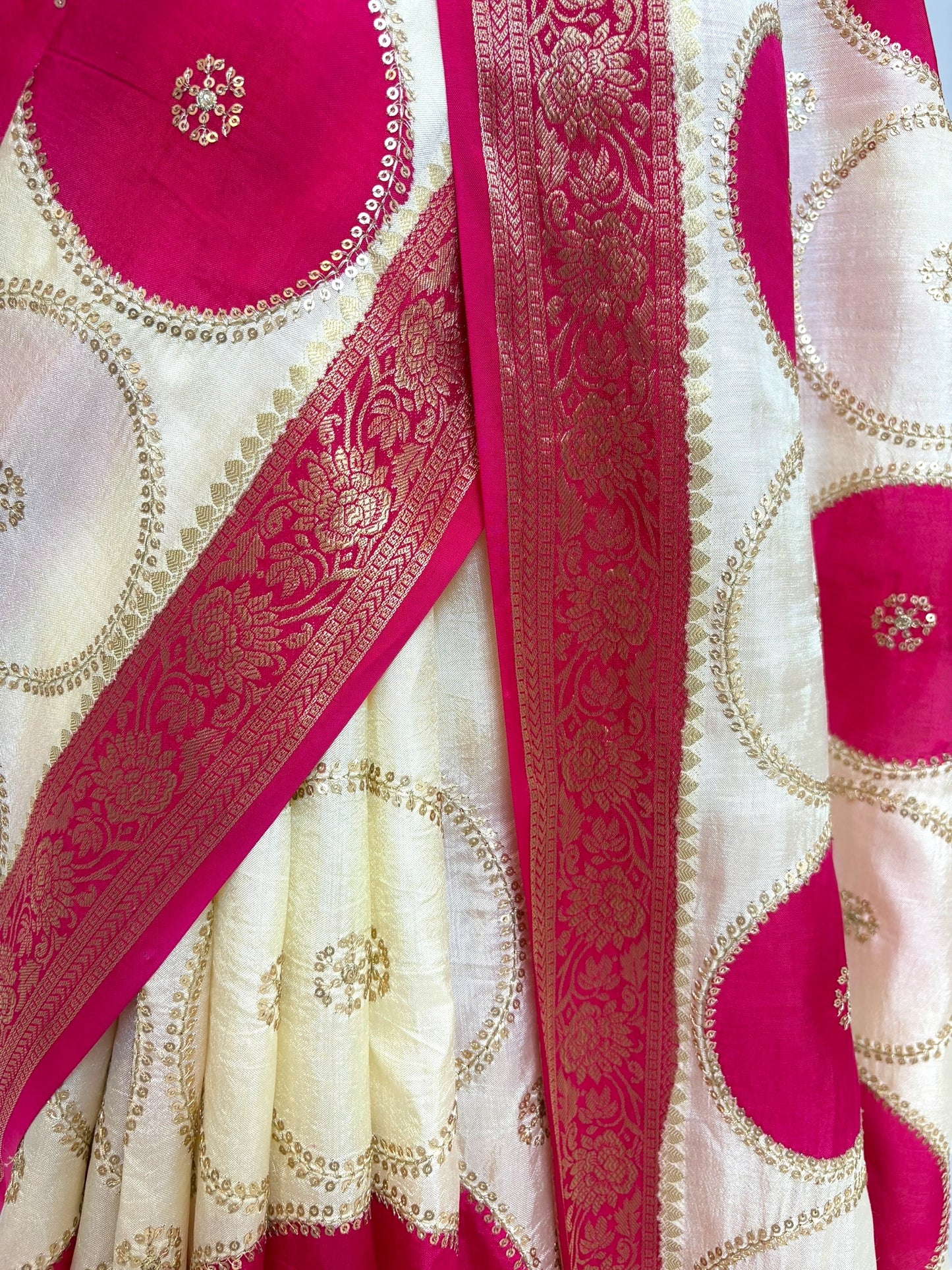 Off White Pure Dola Silk Saree