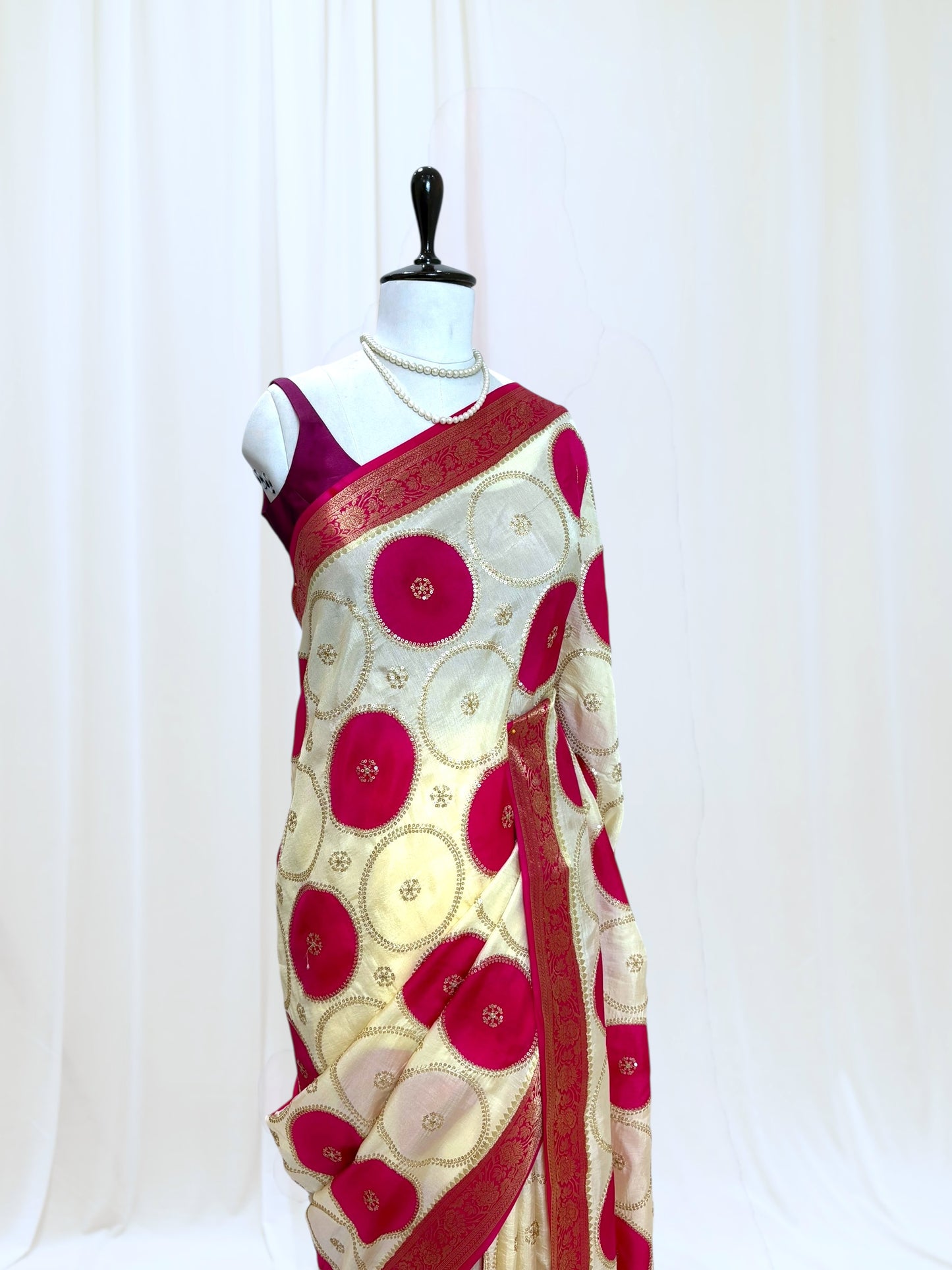 Off White Pure Dola Silk Saree