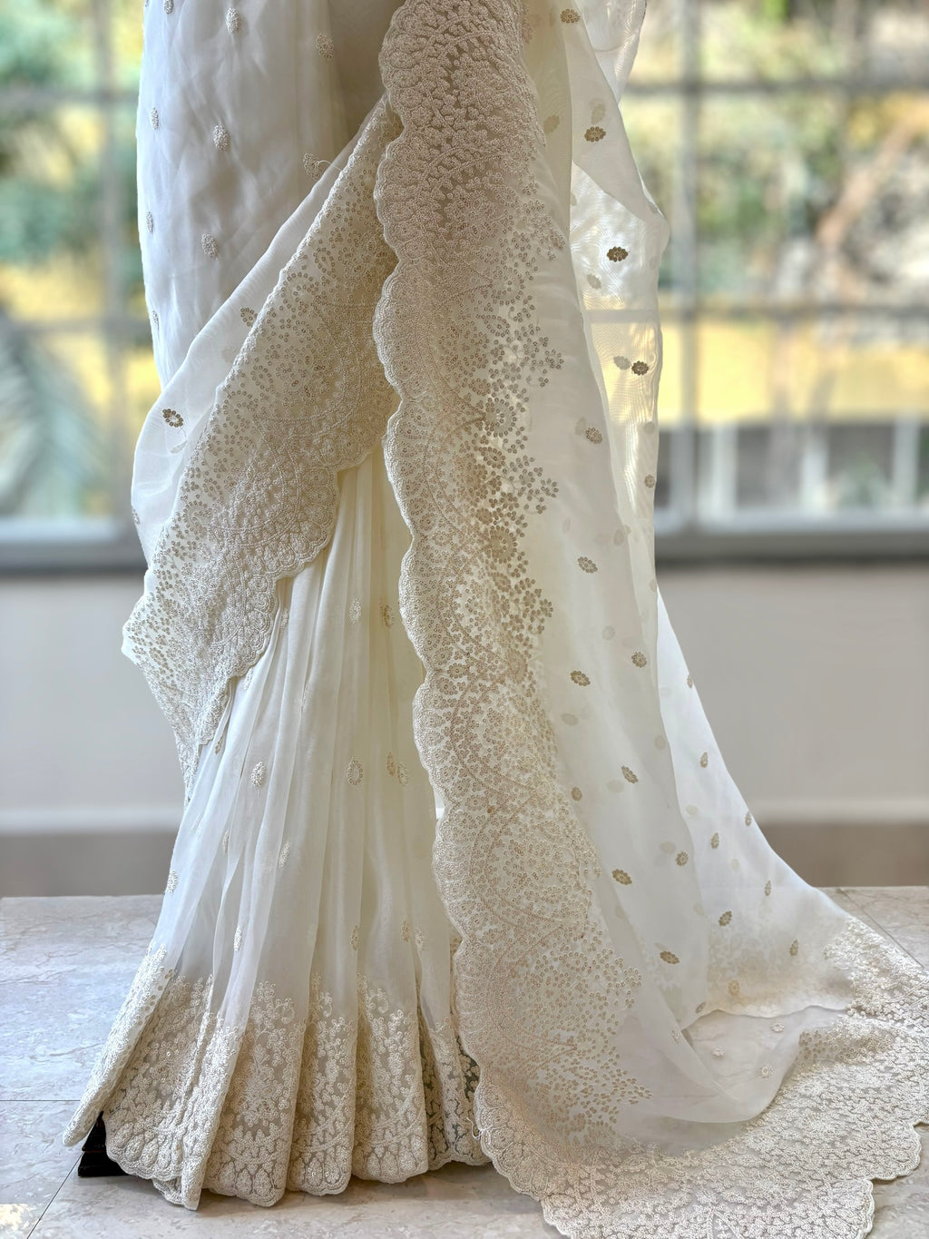 Lucknowi work saree - White