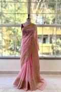 Floral embroidered threadwork saree - Pink