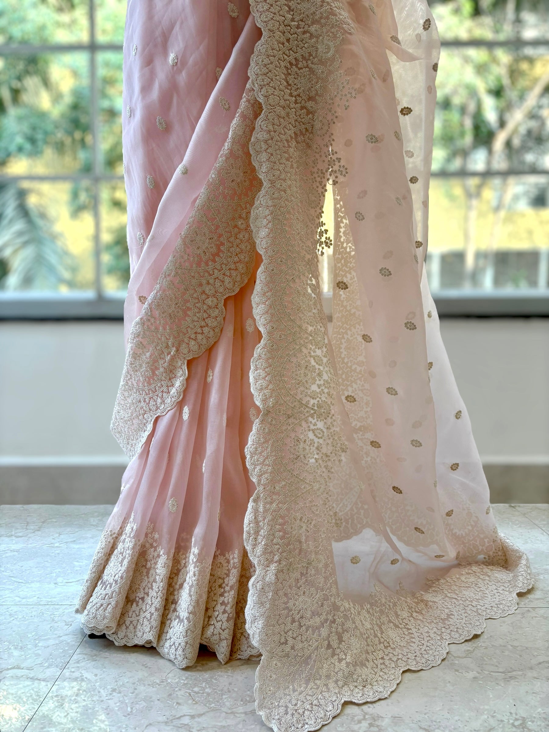 Lucknowi work saree - Baby pink