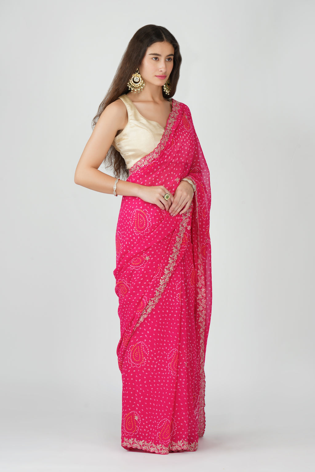 Georgette bandhani saree - Pink