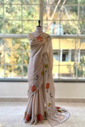 Fendy satin floral stone work saree - Nude