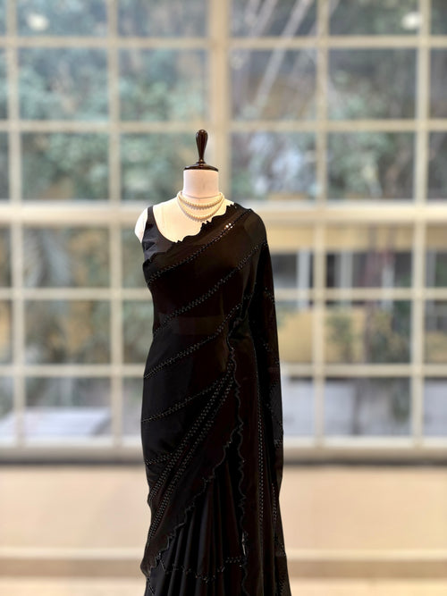 Black sequins chiffon saree