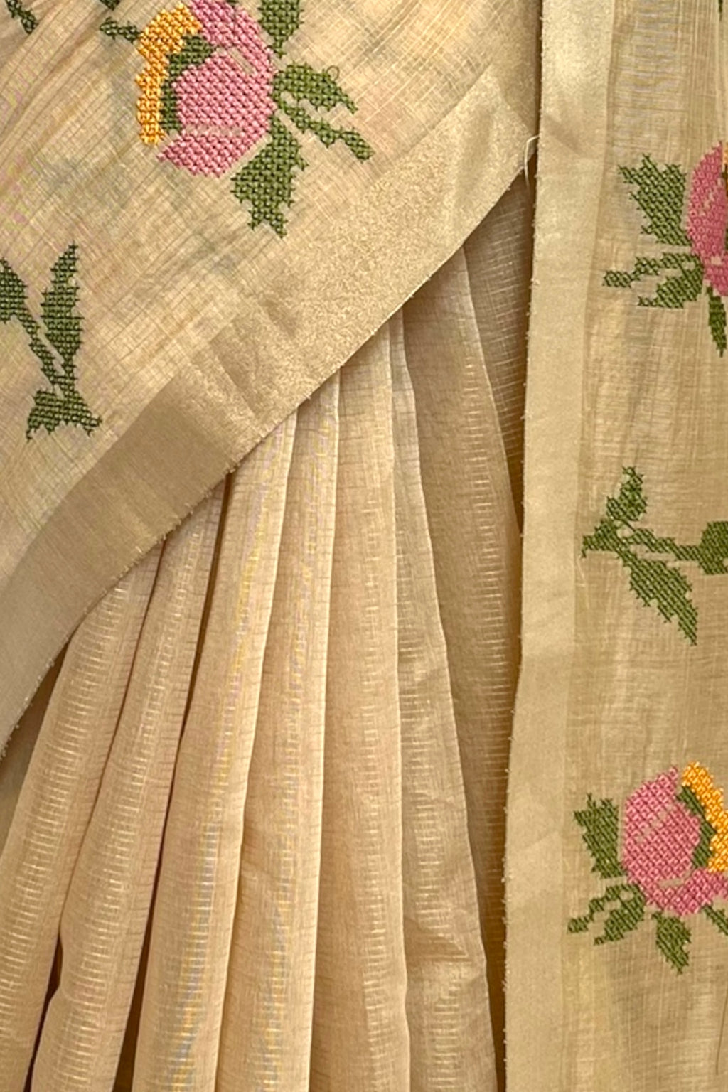 Golden resham work zari saree