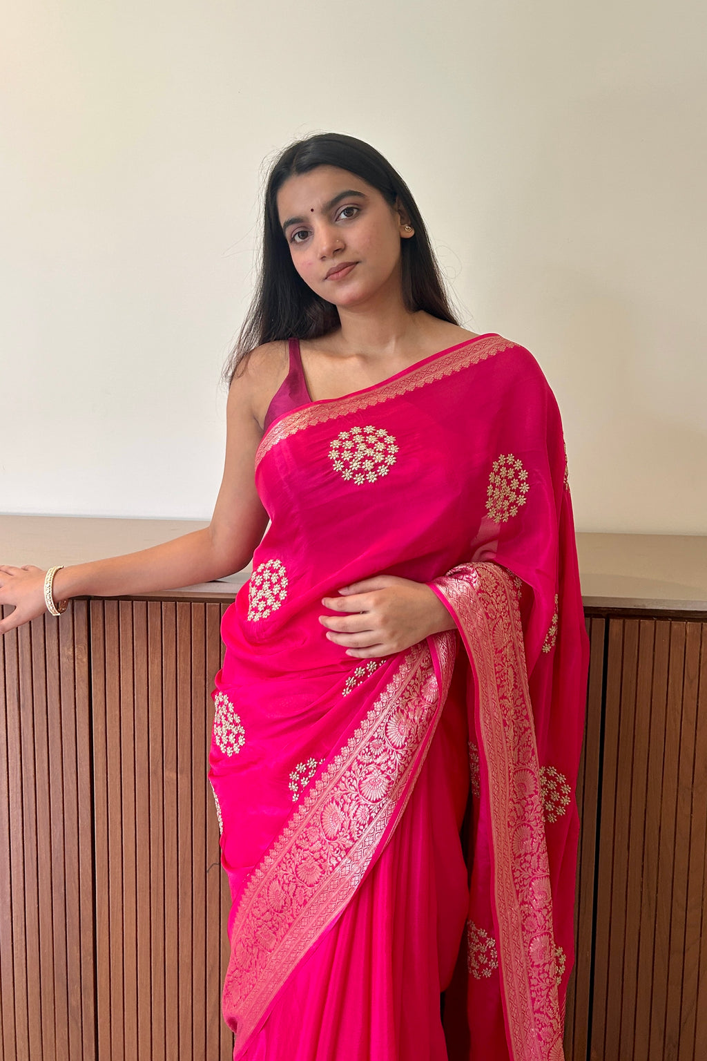 Pure organza zari embroidered saree - Pink