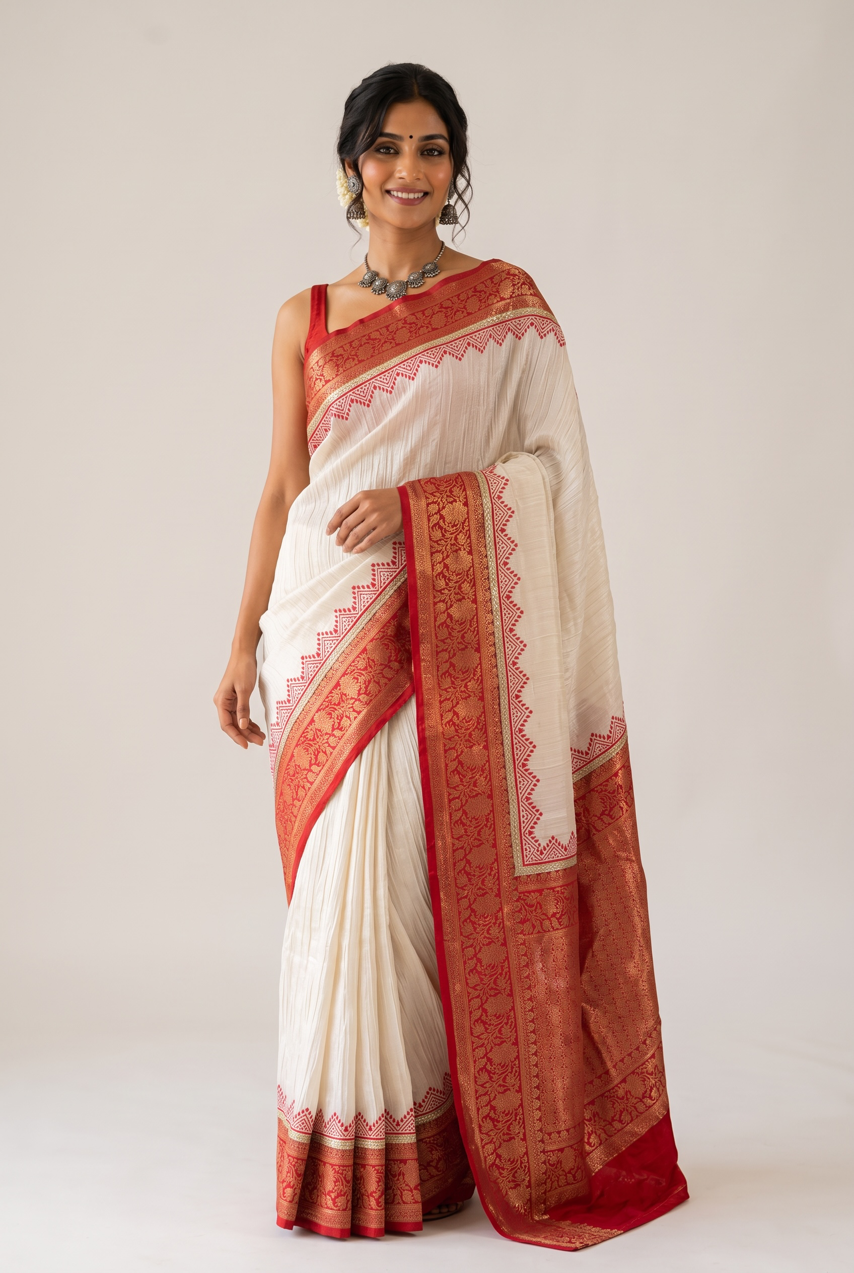 Beige bengali saree