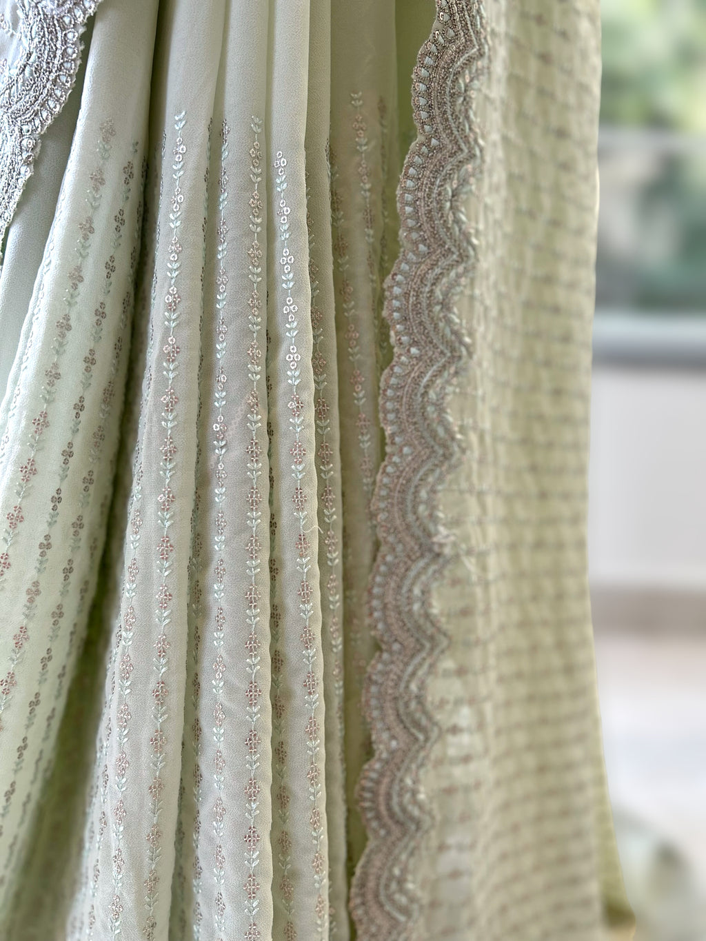 Pure georgette sequins saree - Mint green