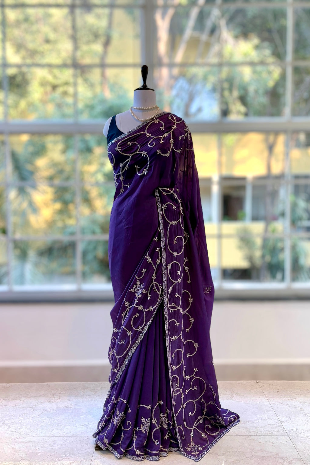 Ho silk embellished saree - Violet