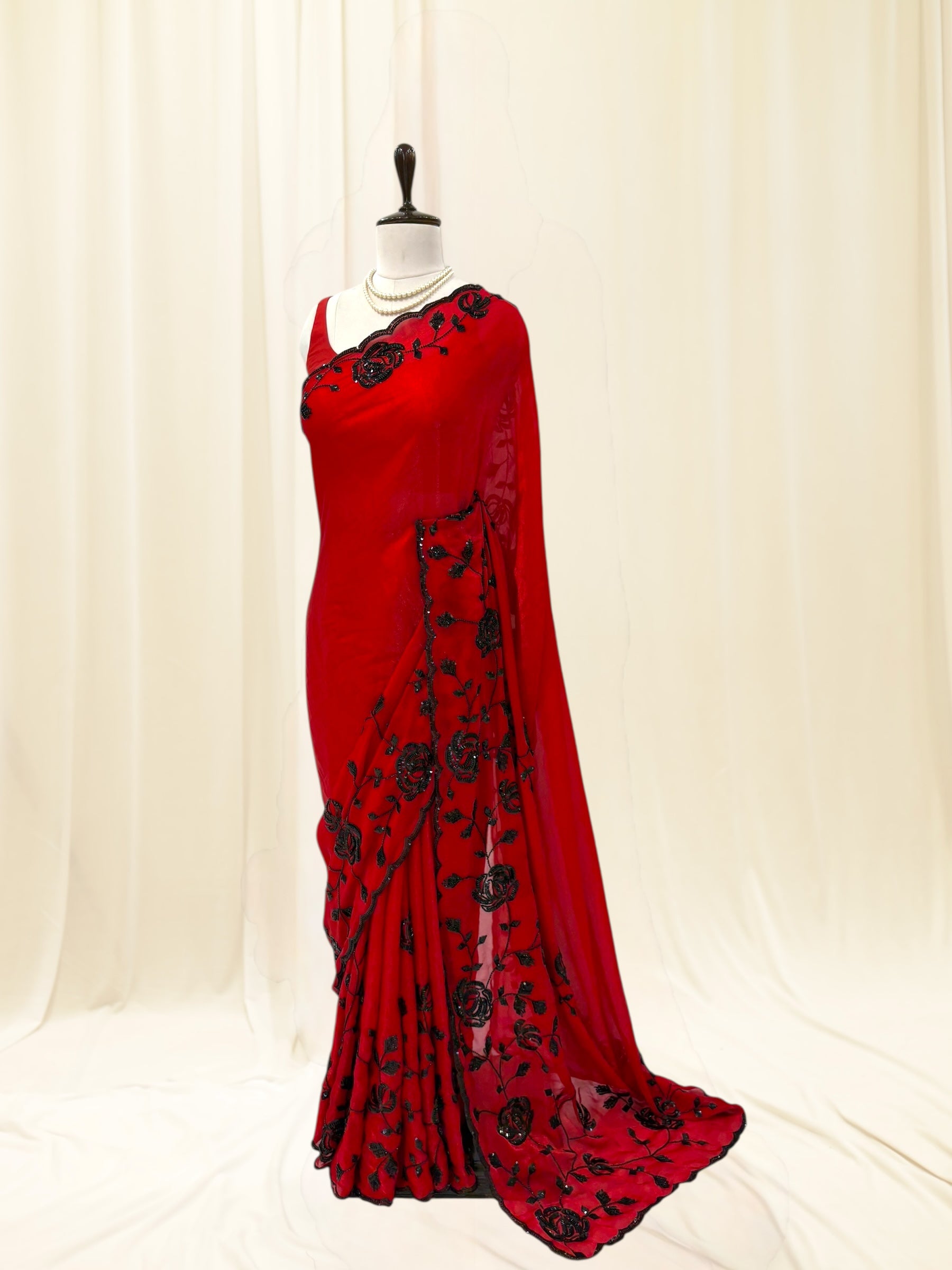 Designer red fendy sequins saree