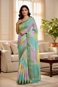 Multicolour Chiffon Threadwork Saree - Blue