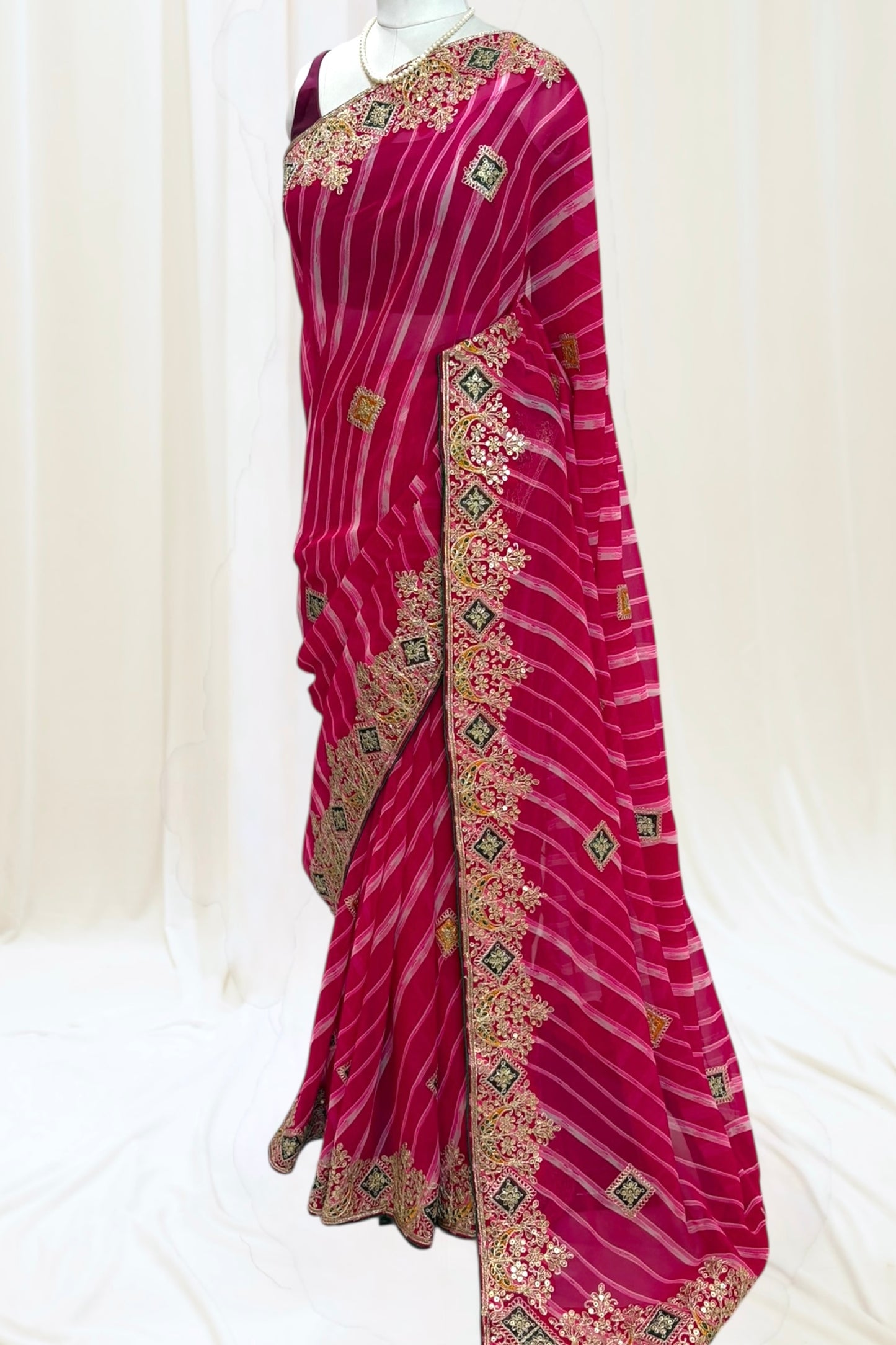 Leheriya work saree - Pink