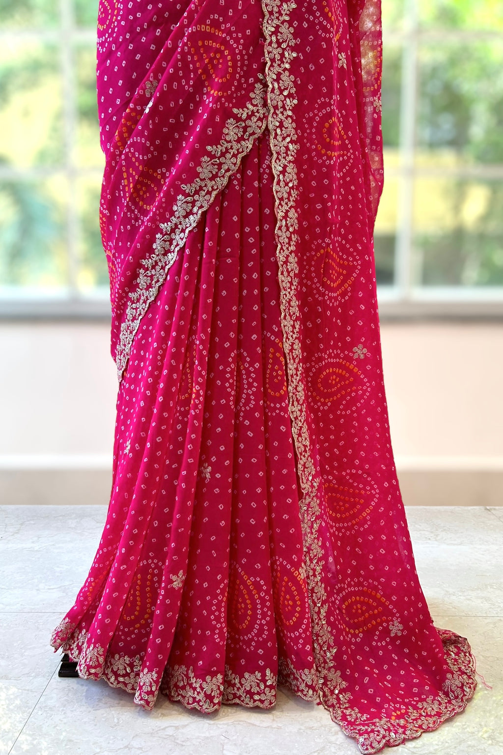 Georgette bandhani saree - Pink