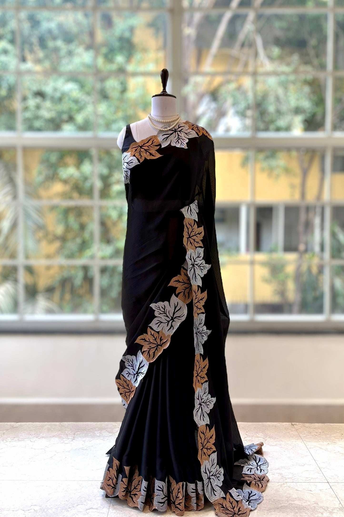 Black leafy designer saree