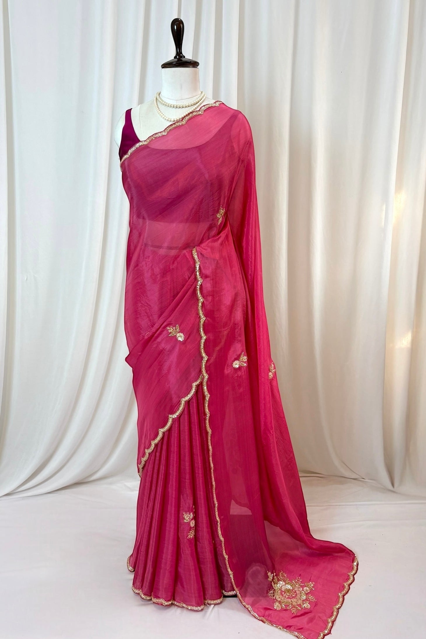 Pure organza sequins saree - Onion Pink