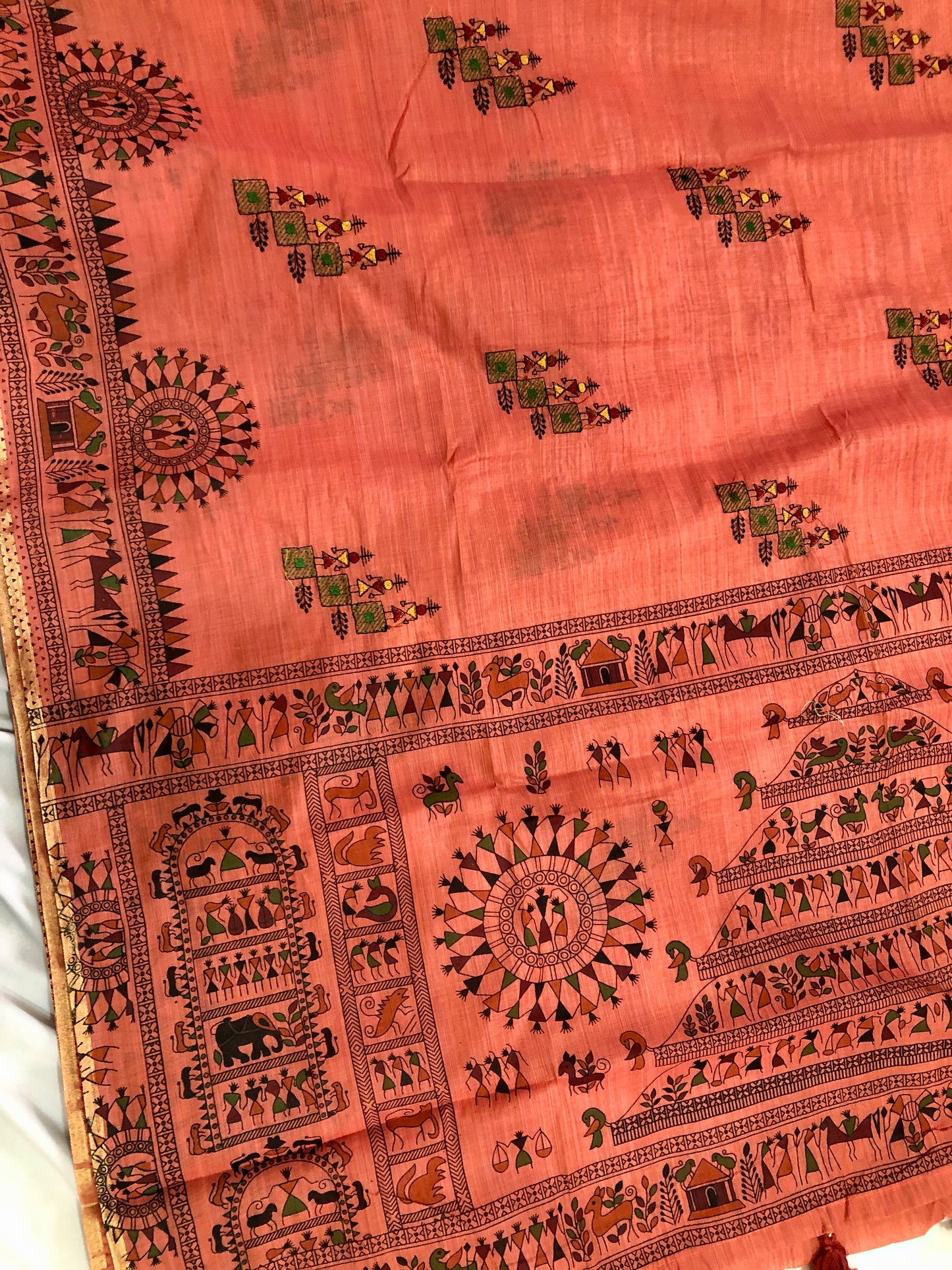 Embroidered Cotton Saree - Red