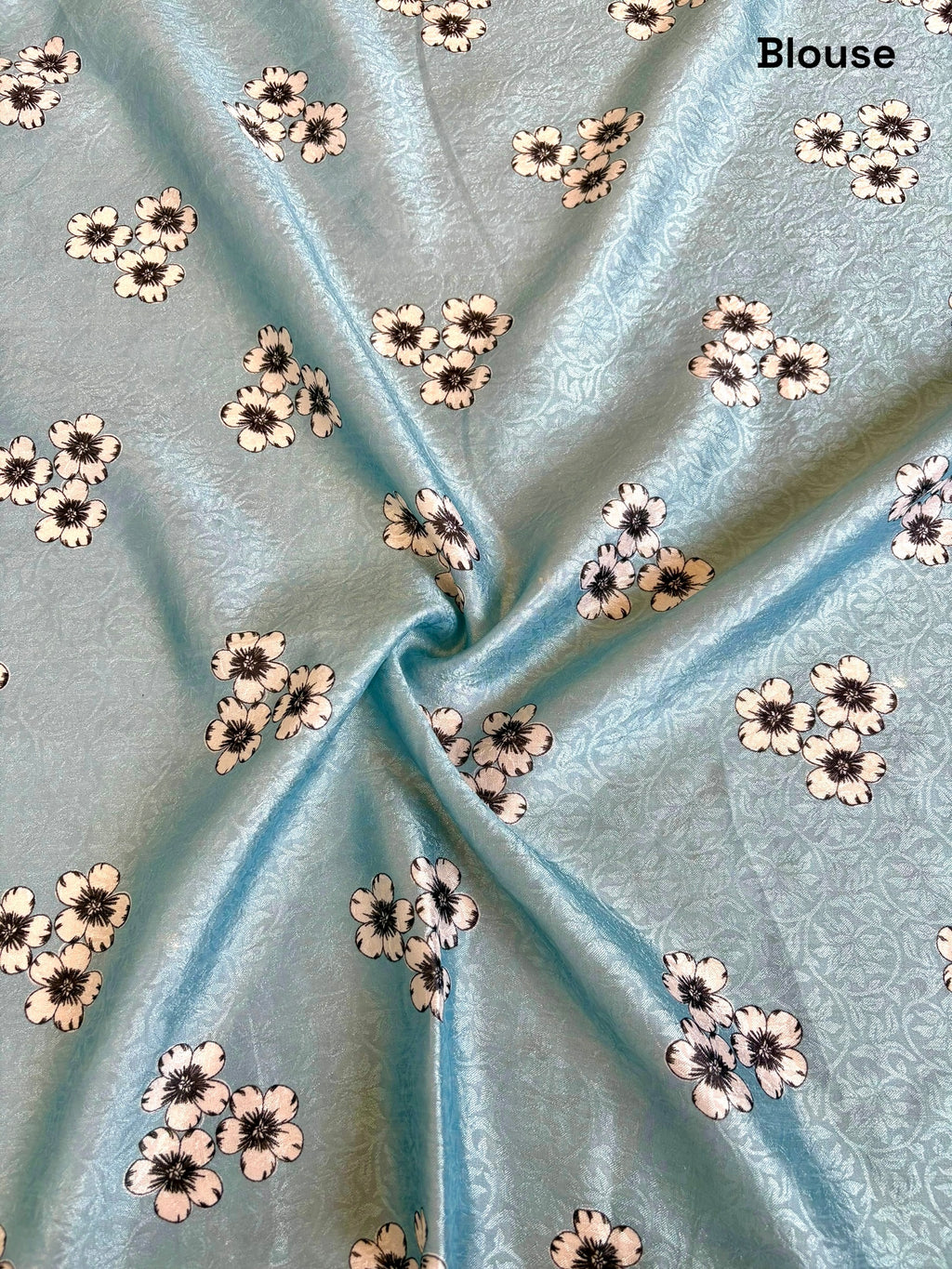 Floral print scallop saree - Aqua Blue