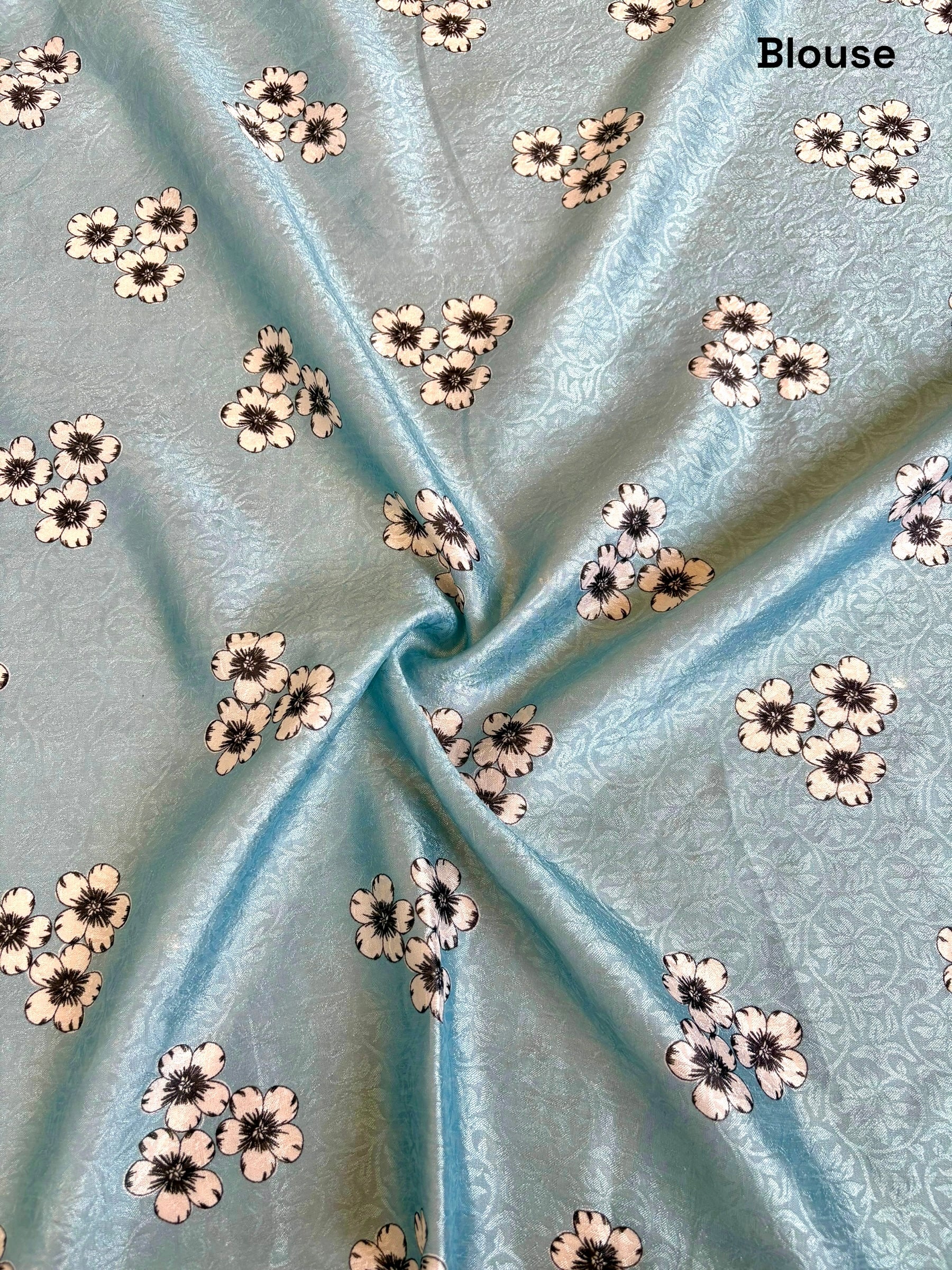 Floral print scallop saree - Aqua Blue