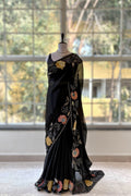 Fendy satin floral stone work saree - Black