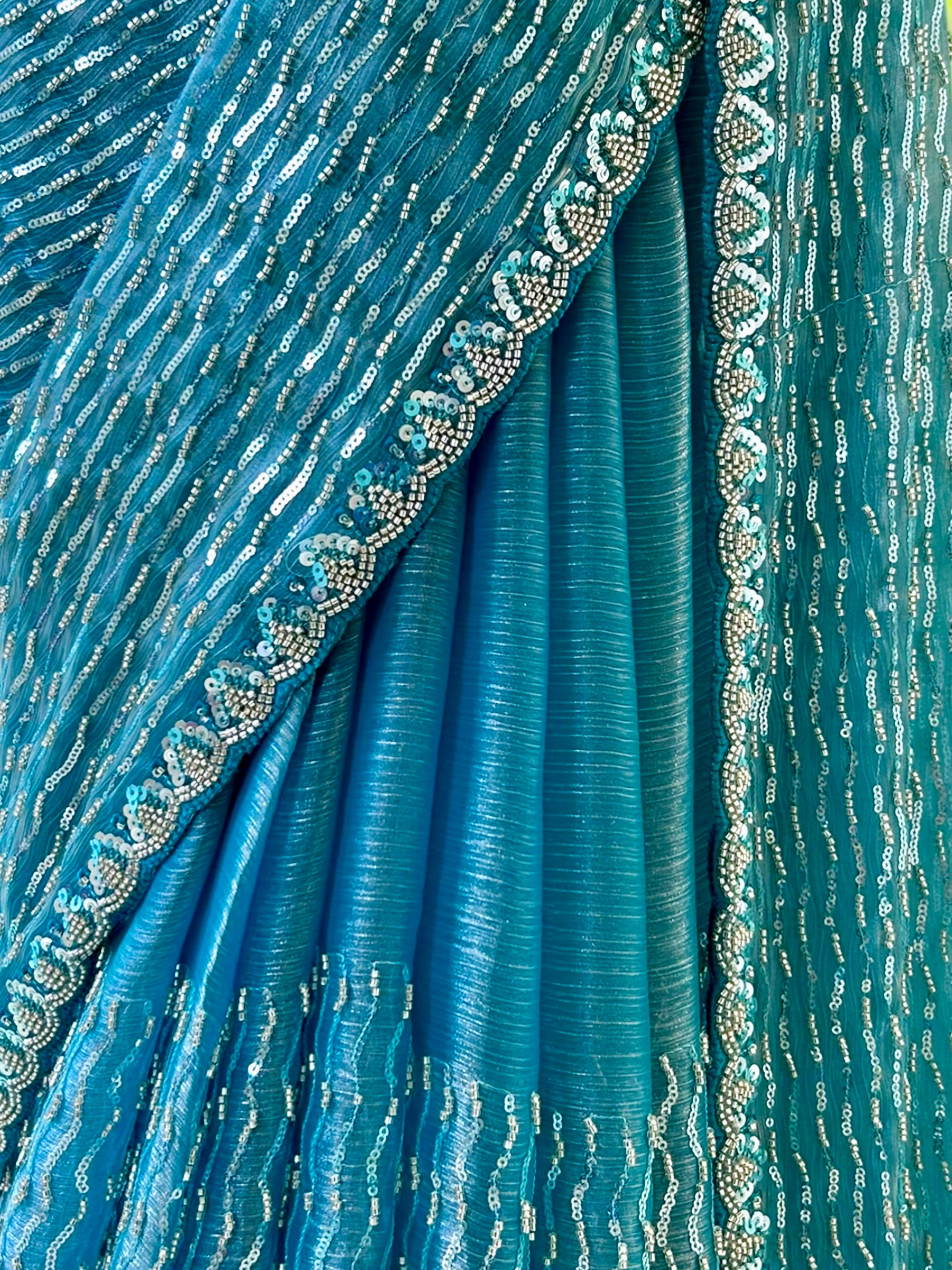 Shimmer Chiffon Embellished Saree - Blue