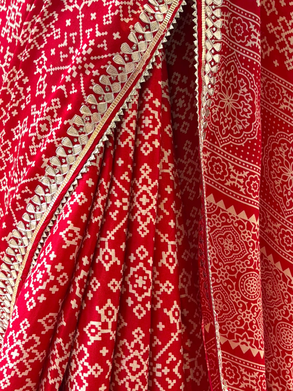 Ajrakh modal satin work saree - Red