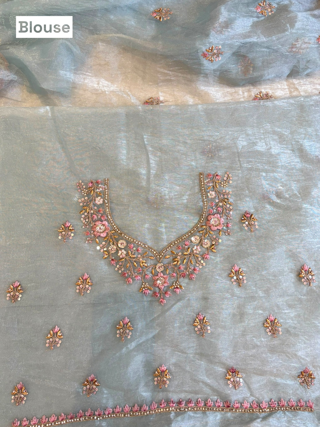 Blue Organza Embellished Saree