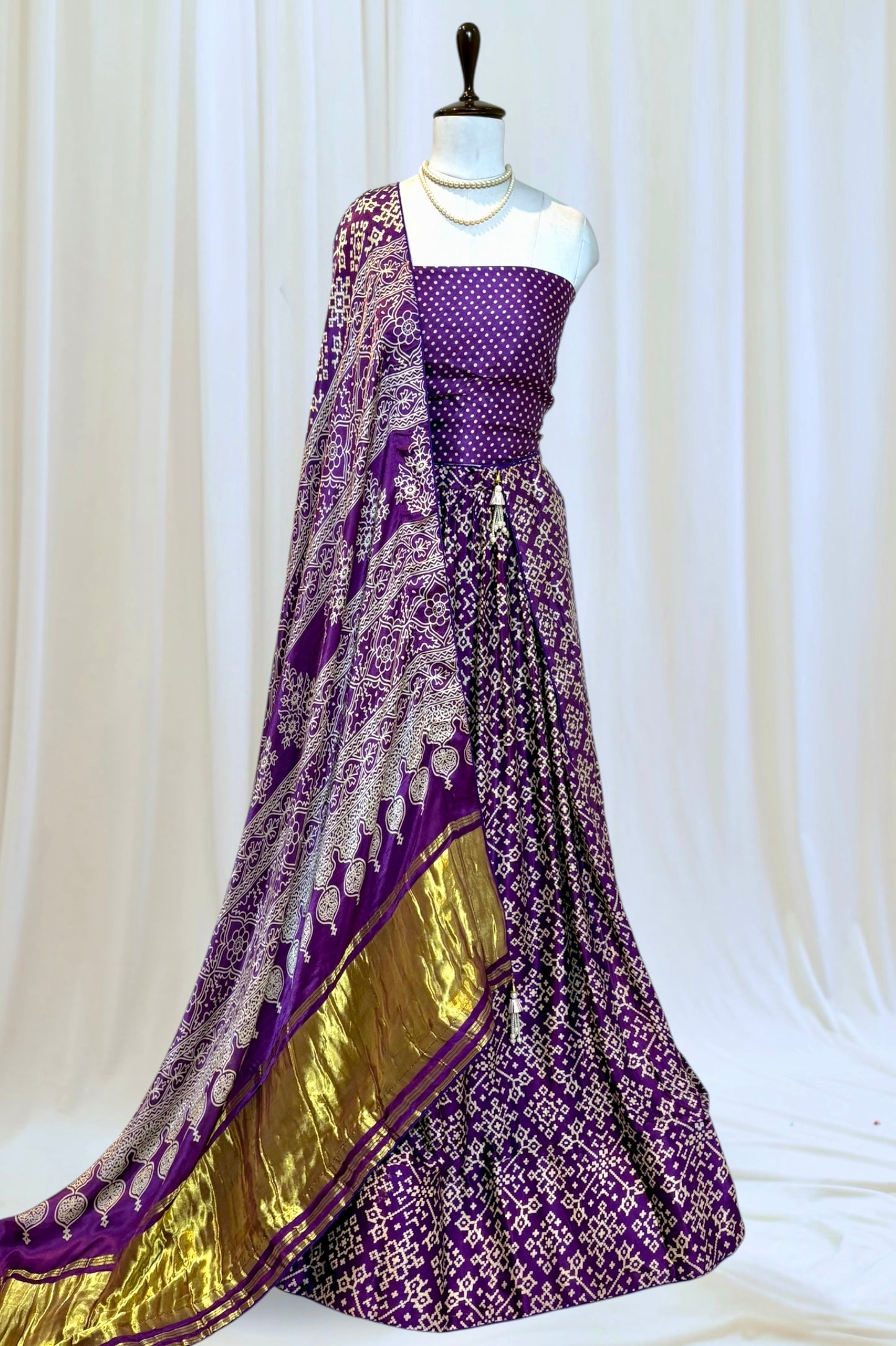 Ajrakh modal silk lehenga - Violet