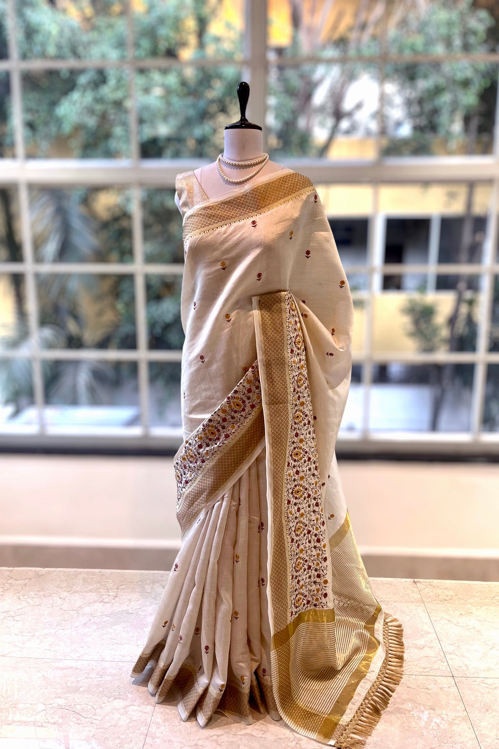 Being embroidered zari saree - Floral